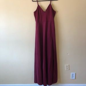 Burgundy Spaghetti Strap Dress With Slit